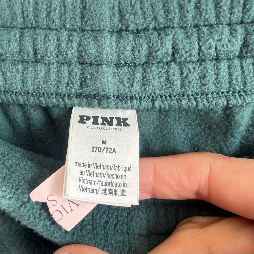 PINK Victoria’s Secret Deep Forest Green Fleece Wide Leg Cargo Joggers Sz M NWT - Picture 13 of 13